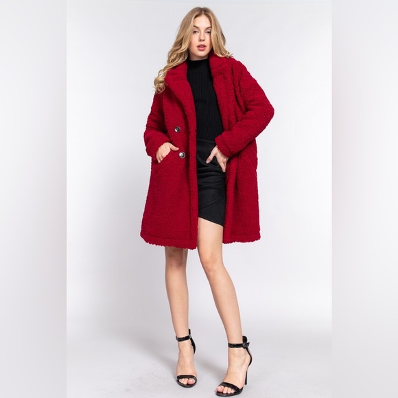 NWT! Farrah Faux Fur Teddy Peacoat Coat in Red Sizes S, M, L, Available - Picture 2 of 5